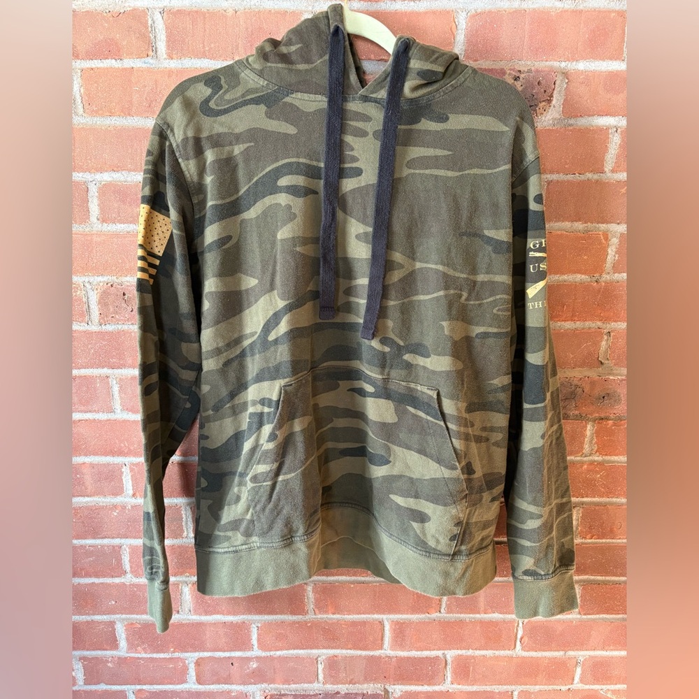 Grunt Style Woodland Camo Flag Hoodie American Men's S Military Veteran Patriot